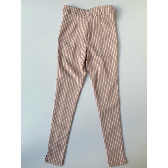 Forever 21 Nude Pink White Gingham High Waisted Fitted Ankle Length Pants Wms XS - Picture 3 of 10